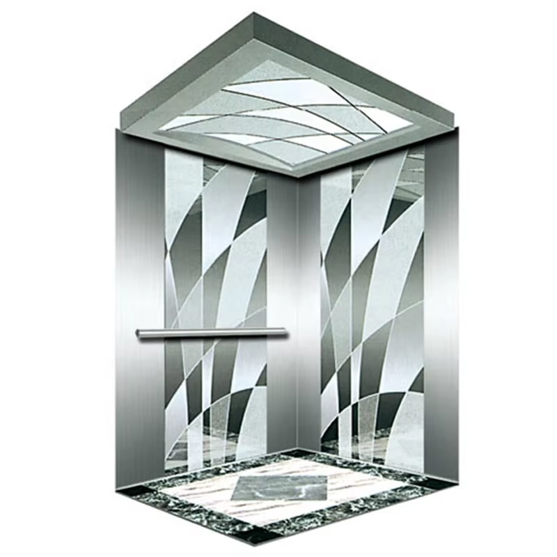 Cabina per ascensore per passeggeri VTSP130 per hotel con finiture decorative a soffitto a soffitto in acciaio inossidabile Garanzia da 1 anno