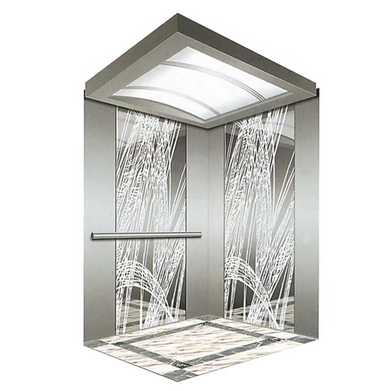 Cabina per ascensore per passeggeri VTSP130 per hotel con finiture decorative a soffitto a soffitto in acciaio inossidabile Garanzia da 1 anno