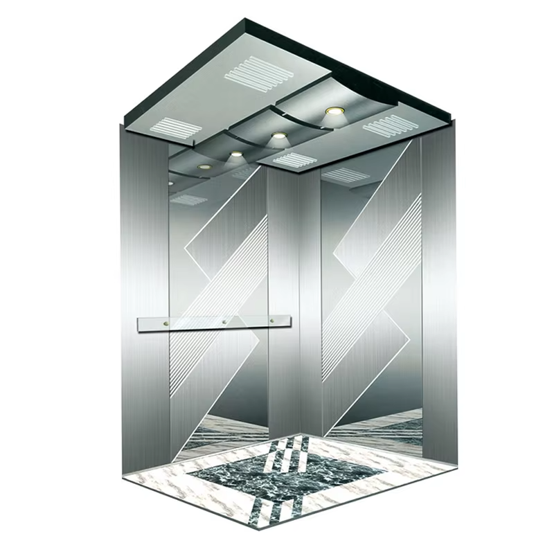 Cabina per ascensore per passeggeri VTSP130 per hotel con finiture decorative a soffitto a soffitto in acciaio inossidabile Garanzia da 1 anno