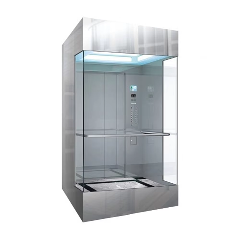 VTSP131 Moderna cabina per ascensore commerciale con pavimento antiscivolo a bassa rumorosità in acciaio inossidabile e pannelli LED