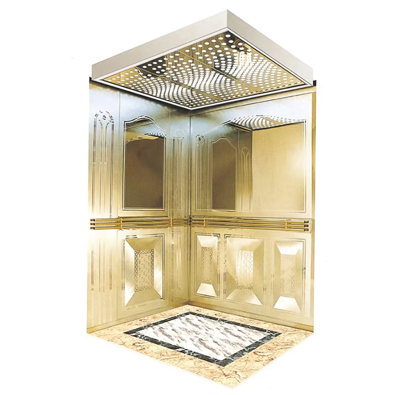 VTSP131 Moderna cabina per ascensore commerciale con pavimento antiscivolo a bassa rumorosità in acciaio inossidabile e pannelli LED