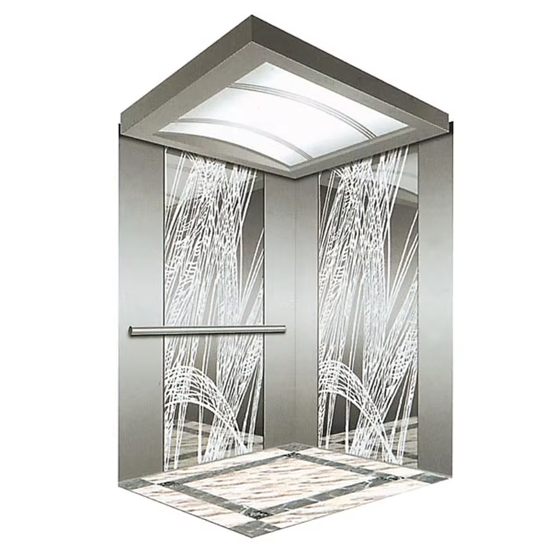 VTSP131 Moderna cabina per ascensore commerciale con pavimento antiscivolo a bassa rumorosità in acciaio inossidabile e pannelli LED