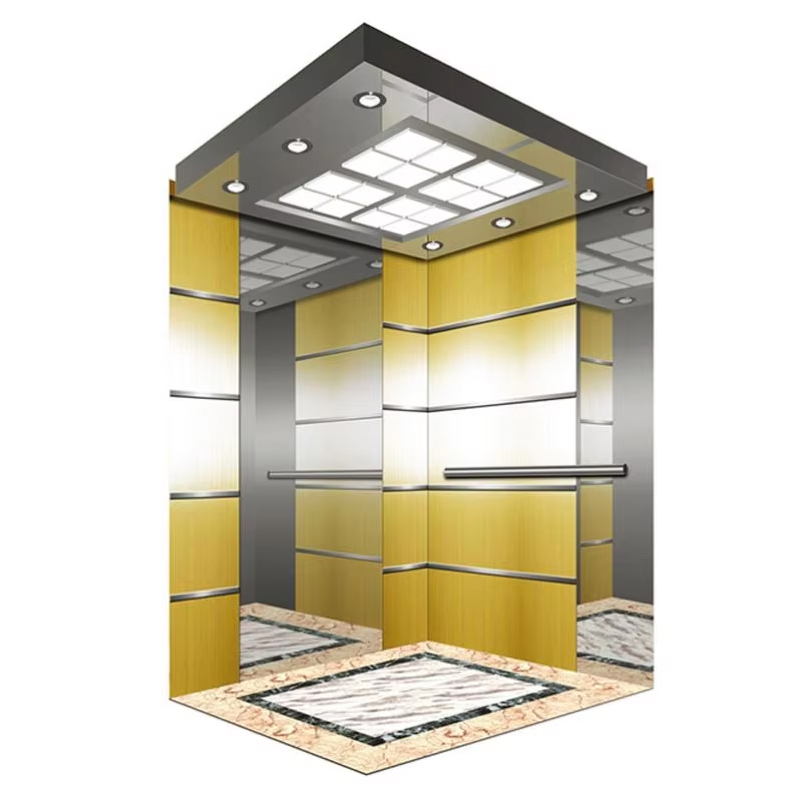 Cabina per ascensore per passeggeri VTSP134 con soffitto a LED a risparmio energetico, struttura in acciaio inossidabile, certificazione ISO9001, 1 anno di garanzia