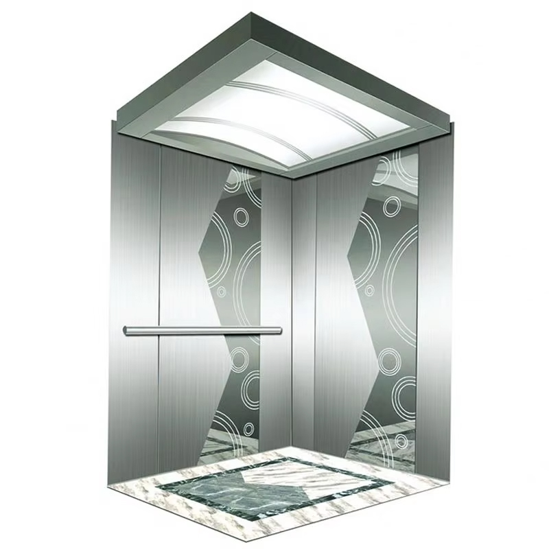 Cabina per ascensore per passeggeri VTSP134 con soffitto a LED a risparmio energetico, struttura in acciaio inossidabile, certificazione ISO9001, 1 anno di garanzia