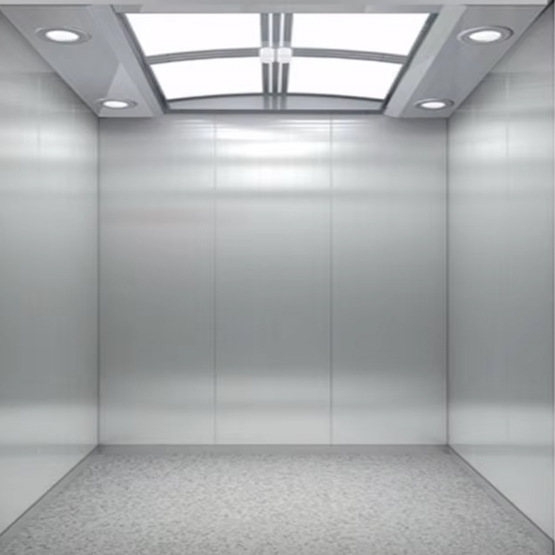 Cabina per ascensore per passeggeri VTSP134 con soffitto a LED a risparmio energetico, struttura in acciaio inossidabile, certificazione ISO9001, 1 anno di garanzia